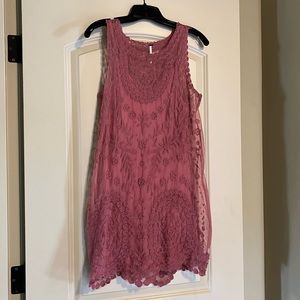 Free People Mauve Sheer Lace overlay Dress with lining, Small